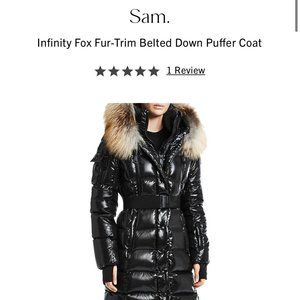 Sam. Infinity Fox Fur-Trim Belted Down Puffer Coat